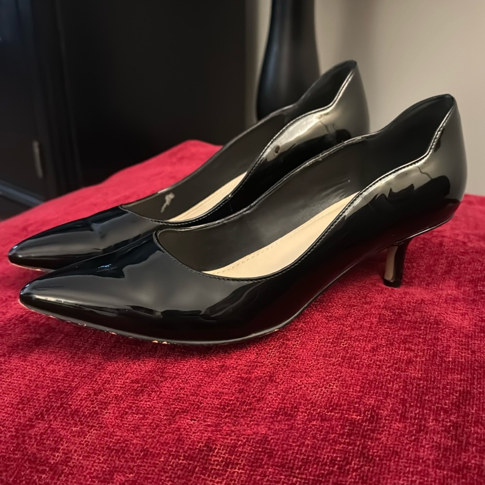 Marc Fisher Black Patent Leather Pointed-Toe Kitten Heels - Women's Pumps